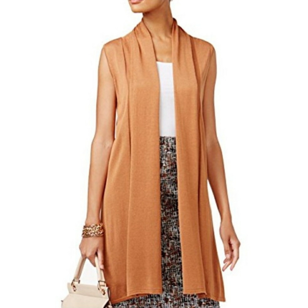 Joseph A Cardigan Sweater Large Brown Shawl Vest Duster
